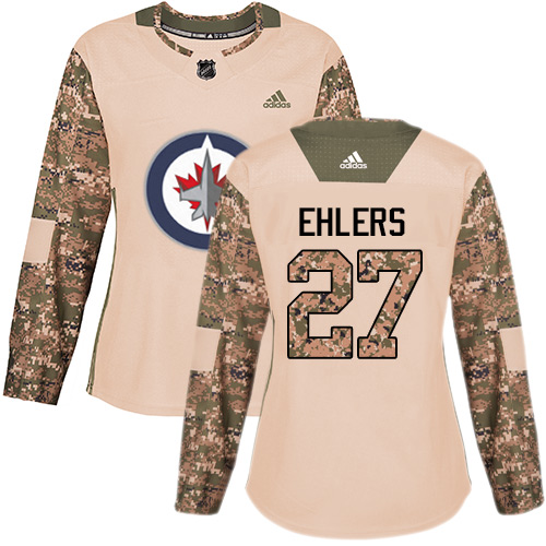 Adidas Jets #27 Nikolaj Ehlers Camo Authentic Veterans Day Women's Stitched NHL Jersey - Click Image to Close